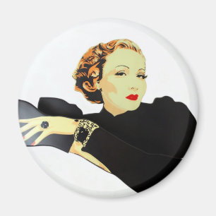 Dame in schwarzen Vintage-Produkten Magnet
