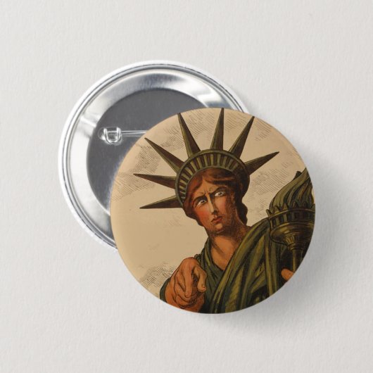 Dame Liberty Is Pointing an Ihnen Button (Vorne & Hinten)