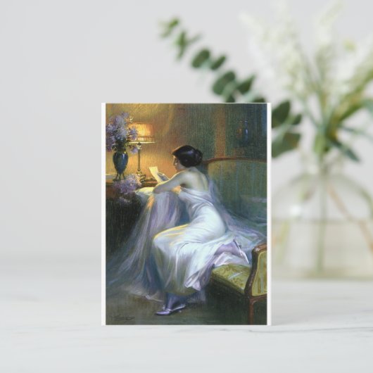 Dame liest Briefe antiker Malkunst Postkarte (Stehend Vorderseite)