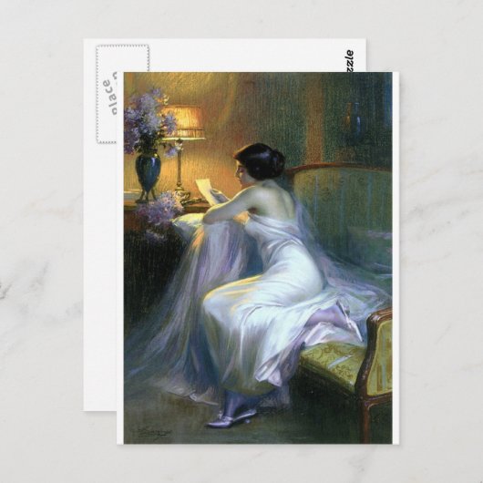 Dame liest Briefe antiker Malkunst Postkarte (Vorne/Hinten)