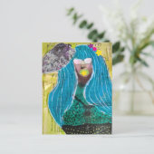 Dame mit blauem Haar Mixed Media Collage Postkarte (Stehend Vorderseite)