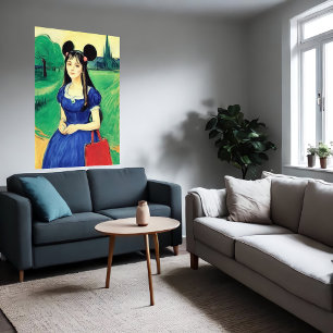 Dame mit blauen Kleidern und Maus-Ohren Art der Poster