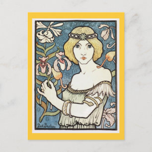 Dame mit Blumen ~ Art Nouveau "Salon des cent" Postkarte