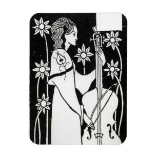Dame mit Cello, von "Le Morte d'Arthur" ` (litho) Magnet