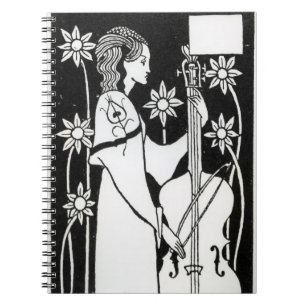 Dame mit Cello, von "Le Morte d'Arthur" ` (litho) Notizblock