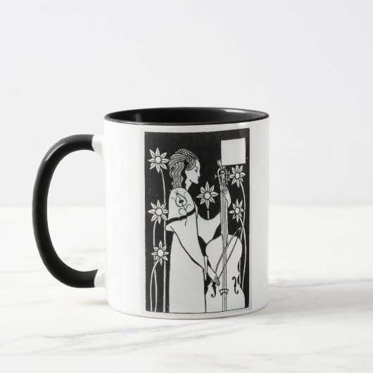 Dame mit Cello, von "Le Morte d'Arthur" ` (litho) Tasse (Links)