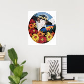 Dame mit Chrysanthemenblüten Poster (Heimbüro)