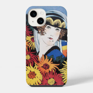 Dame mit Chrysanthemenblüten, Schwarz iPhone 14 Hülle
