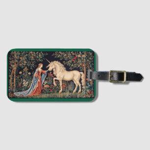 Dame mit dem Einhorn in einem Garten Gepäckanhänger