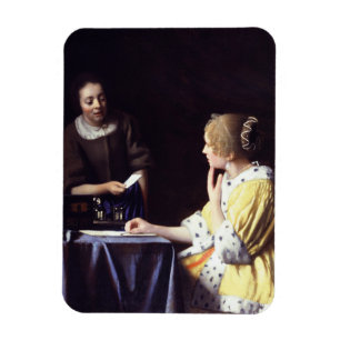 Dame mit der Magd, die Buchstaben durch Vermeer Magnet