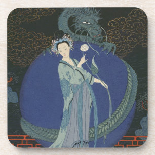 Dame mit einem Drachen (Farbelitho) Getränkeuntersetzer