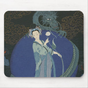 Dame mit einem Drachen (Farbelitho) Mousepad