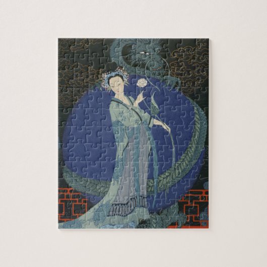 Dame mit einem Drachen (Farbelitho) Puzzle (Vertikal)