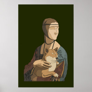 Dame mit einem Shiba Inu - Japanisches klassisches Poster