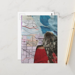 Dame mit einer Handtasche als Kopf Surrealer Colla Postkarte
