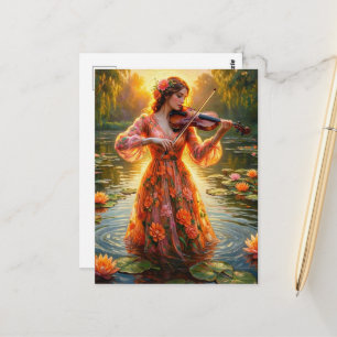 Dame mit einer Violine im Lilienteich Postkarte