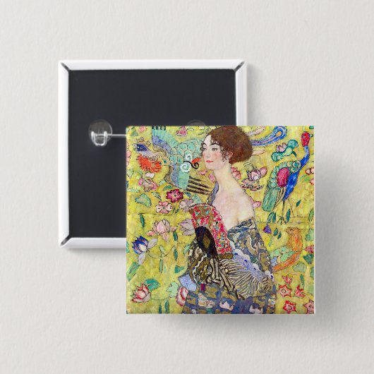 Dame mit Fächer durch Gustav Klimt Button (Vorne & Hinten)