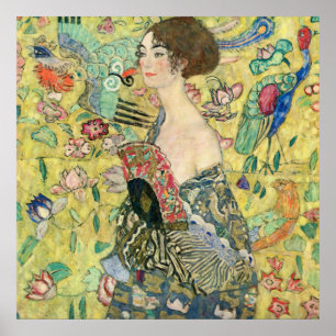 Dame mit Fächer,Gustav Klimt,1907,Jugendstil,vinta Poster