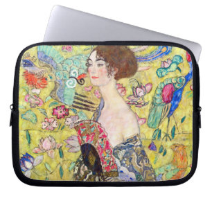 Dame mit Fächer von Gustav Klimt, Vintage Japonism Laptopschutzhülle