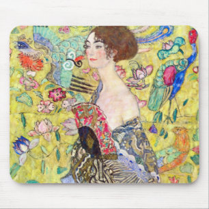 Dame mit Fächer von Gustav Klimt, Vintage Japonism Mousepad