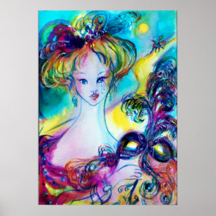 DAME MIT FEDERMASKE Venezianische Maskenballnacht Poster