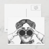Dame mit Fernglas Postkarte (Vorne/Hinten)
