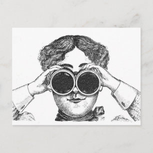 Dame mit Fernglas Postkarte
