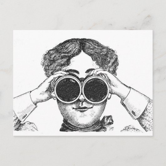 Dame mit Fernglas Postkarte (Vorderseite)