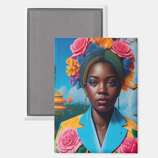 Dame mit floraler Sakojacke Magnet (Vorderseite/Rückseite)
