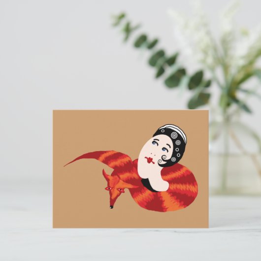 Dame mit Fuchsfell Postkarte (Stehend Vorderseite)