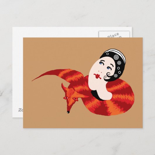 Dame mit Fuchsfell Postkarte (Vorne/Hinten)