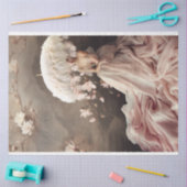 Dame mit gefedertem Sonnenschirm, Magnolienblüten Seidenpapier (Basteln)