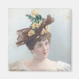 Dame mit gelbem Rosenhut-Magnet Magnet