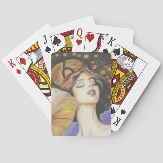 Dame mit Kartenspiel in braunen Tönen Spielkarten (Rückseite)