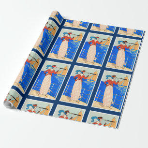 DAME MIT MONOKEL ART DECO NAUTISCHE SCHÖNHEIT MODE GESCHENKPAPIER