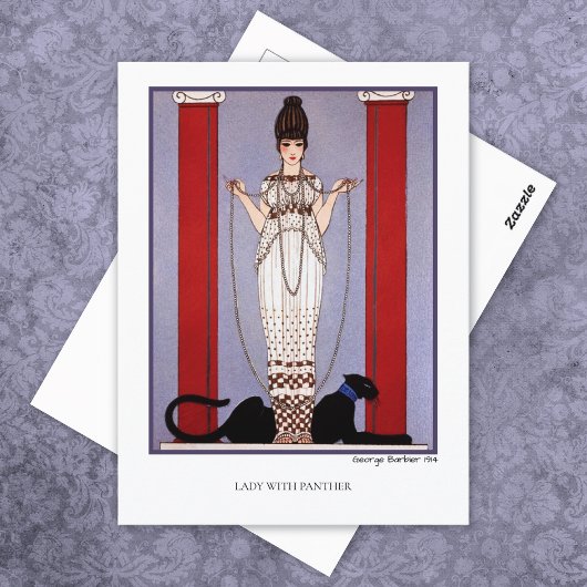 Dame mit Panther George Barbier Mode Postkarte