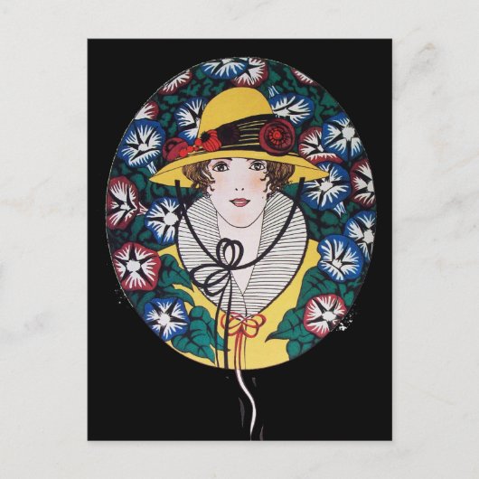 Dame mit Prunkwinden Postkarte (Vorderseite)
