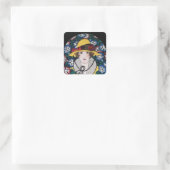 Dame mit Prunkwinden Quadratischer Aufkleber (Tasche)