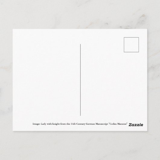 Dame mit Ritter, mittelalterliches Manuskript aus Postkarte (Rückseite)