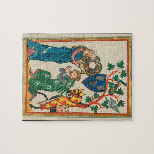 Dame mit Ritter, mittelalterliches Manuskript des Puzzle (Horizontal)