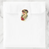 Dame mit Rosen Runder Aufkleber (Tasche)