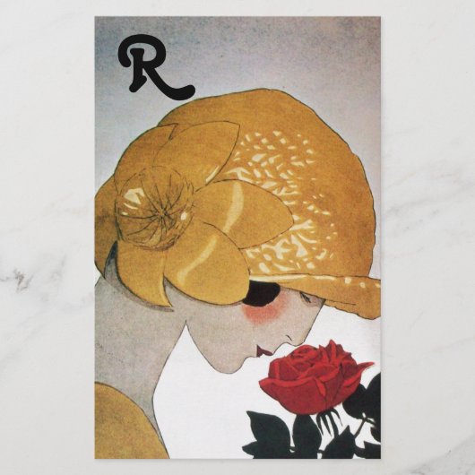 DAME MIT ROTEM ROSENMONOGRAMM BRIEFPAPIER (Vorderseite)