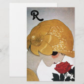 DAME MIT ROTEM ROSENMONOGRAMM BRIEFPAPIER (Vorne/Hinten)
