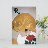 DAME MIT ROTEM ROSENMONOGRAMM BRIEFPAPIER (Stehend Vorderseite)