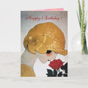 DAME MIT ROTER ROSE Alles Gute zum Geburtstag Karte