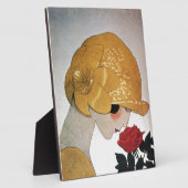 DAME MIT ROTER ROSE FOTOPLATTE (Seite)