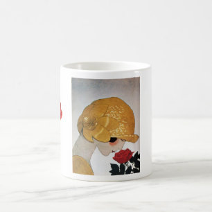 DAME MIT ROTER ROSE KAFFEETASSE