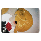 DAME MIT ROTER ROSE MAGNET (Horizontal)