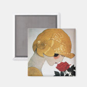 DAME MIT ROTER ROSE MAGNET (Vorderseite/Rückseite)
