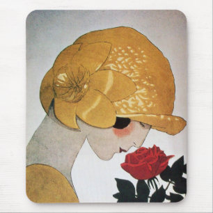 DAME MIT ROTER ROSE MOUSEPAD